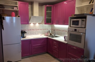 Кухня розовый металлик, мдф глянец